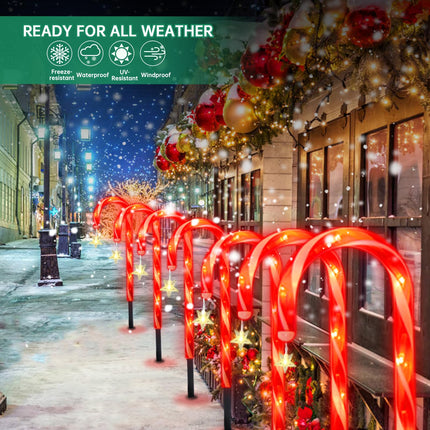 Christmas Solar Candy Cane Pathway Lights Decorations Outdoor Yard 24 Pcs Candy Canes Lights for Christmas Lawn Decorations Outdoor, 8 Modes & Timer with Stake Waterproof Lights for Lawn Front Yard