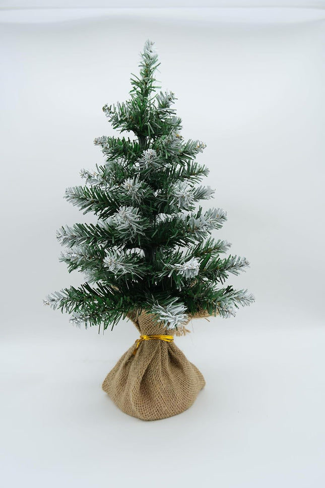 Tabletop Desktop Mini Christmas Artificial Pine Tree Miniature Flocked Snow Decoration PVC, 1.5ft/45cm