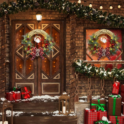 Christmas Wreaths for Front Door, 21 Inch Pre-Lit Christmas Wreath with 40 LED Lights, Santa Claus Lighted Wreath Christmas Decoration for Door Porch Fireplace Window