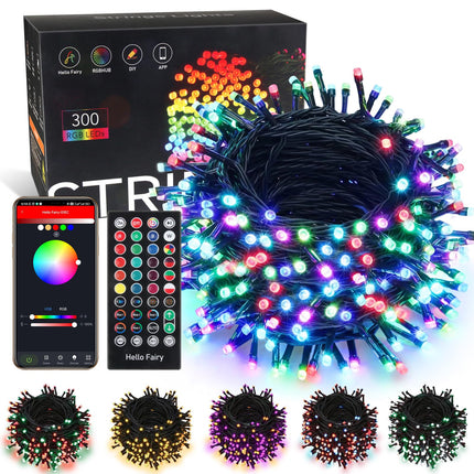 Color Change Smart Christmas Lights, 99FT 300 LED RGB Christmas String Lights Outdoor Indoor with Music Sync, Remote & App Control & Timer, Dimmable Tree Party Lights