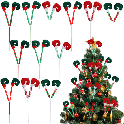 Poen 12 Pcs Christmas Elf Legs Picks 15.75 Inch Elf Feet Tree Ornaments with Fixed Wire Elf Legs Christmas Tree Decoration Striped Plush Stuffed Elf Legs Tree Topper Xmas Holiday Red Green White