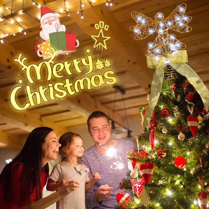 Sumind Angel Christmas Tree Topper Bow 9 Inch Lighted Christmas Tree Topper Glittered Angel Tree Topper with 30 LED String Light Christmas Tree Ornament Xmas Tree Decoration Supplies(Gold)
