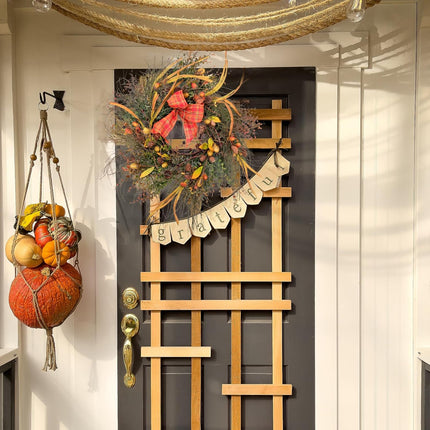 22 Inch Fall Front Door Wreath Mixed Berry Bow Ribbon Wreath Large Harvest Wreath with Pinecone on Grapevine Base for Front Door Farmhouse Wall Window Festival Celebration Christmas Decor