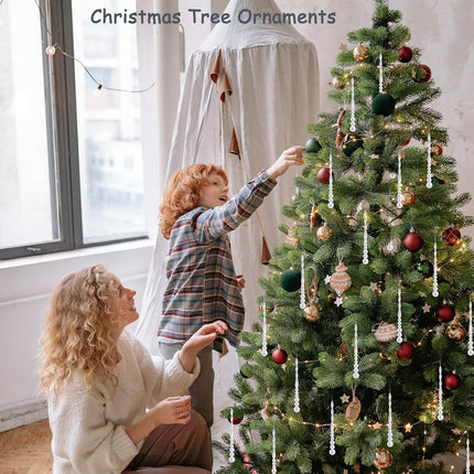 12pcs Crystal Icicle Christmas Tree Ornaments, Glass Beads Hanging Chandelier Pendants for Christmas Party Wedding Winter Decorations (White Clear)