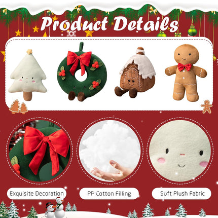 Cute Gingerbread House Pillows Plush Stuffed Christmas Pillows for Couch Bed Living Room Bedding Room,Chic Ginger House Decoration Pillows for Christmas Party Decor, House,12.5"