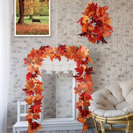 RECUTMS 2PCS Hanging Maple Leaf Garland Artificial Fall Leaf Garland Fake Autumn Leaves for Indoor Outdoor Home Halloween Thanksgiving Wall Fireplace Decor (Red)