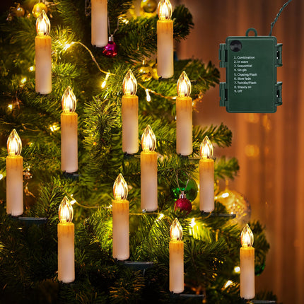 Christmas Tree Candles Lights, 9.85ft 10 LED Flameless Candle Lights, 8 Lighting Modes Battery Clip-on Candle Lights, Timer LED Candles Lights for Xmas Tree Wedding Party Decor, Warm White