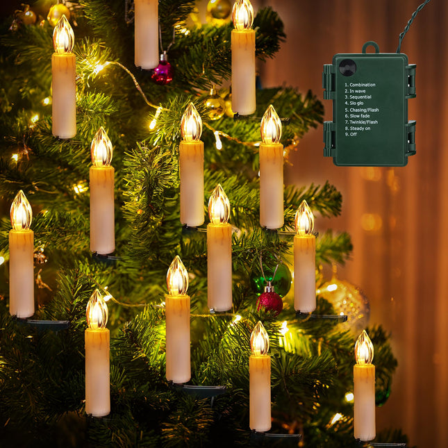 Christmas Tree Candles Lights, 9.85ft 10 LED Flameless Candle Lights, 8 Lighting Modes Battery Clip-on Candle Lights, Timer LED Candles Lights for Xmas Tree Wedding Party Decor, Warm White