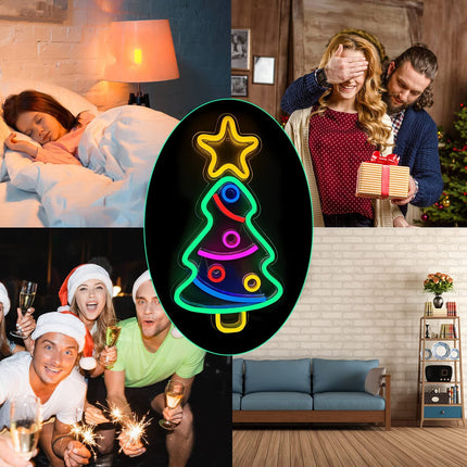 Christmas Tree Neon Sign, Xmas Trees LED Neon Signs for Wall Decor Art, USB Powered Acrylic Neon Lights for Bedroom Kids' Room Home Decoration Man Cave Birthday Bar Wedding Party Decorations