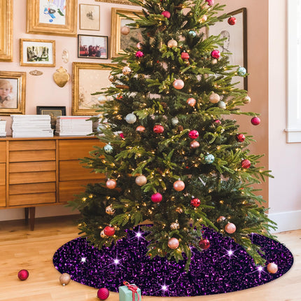 FOTSHARER Purple Christmas Tree Skirts 36 Inches Artificial Sequin Xmas Tree Skirt for Fall Decor Round Velvet Tree Skirt Reversible Christmas Tree Cover Skirt Sparkly Tree Skirt for Holiday Parties