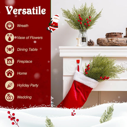 40 PCS Christmas Artificial Pine Branches with Red Berry Stems, 13.4" Christmas Faux Cedar Stems, Fake Christmas Greenery Pine Picks, Fake Foliage Pine Needles Picks for DIY Craft Garland Home Decor