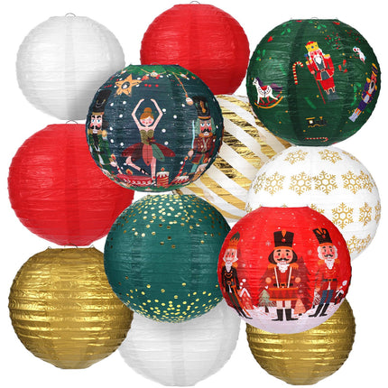 Bencailor 12 Pcs Christmas Hanging Paper Lanterns Set Decorative Christmas Party Lanterns Round Hanging Lamps for Xmas Home Decoration Supplies Props Holiday Decor (Striped,12 Inch,10 Inch, 8 Inch)