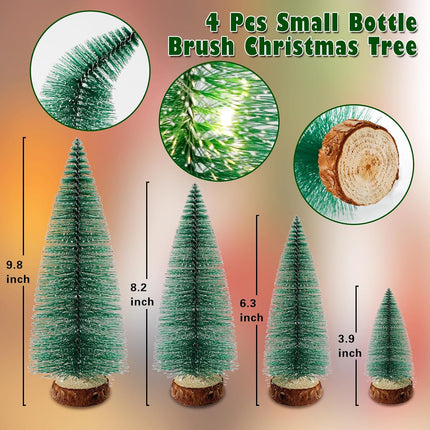 SUPREME XMAS Mini Christmas Tree, 4 Pcs Small Bottle Brush Christmas Tree with Lights for Table Top Christmas Decorations Tabletop Artificial Miniature Pine Trees Indoor Home Decor Holiday Party s