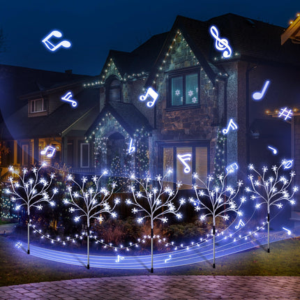 Enhon 5 Pack Snowflake Christmas Pathway Lights, 180 LED Garden Stake Lights with Christmas Theme Music, Waterproof Xmas Decoration Tree Light for Outdoor Yard Patio Lawn Decor (Cool White)