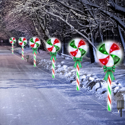 4LED Solar Christmas Pathway Lights Solar Powered Lollipop Garden Lights Decorations Christmas Peppermint Waterproof Outdoor Light Red and Green for Yard Deck Lawn Patio Walkway Courtyard(1Pack)