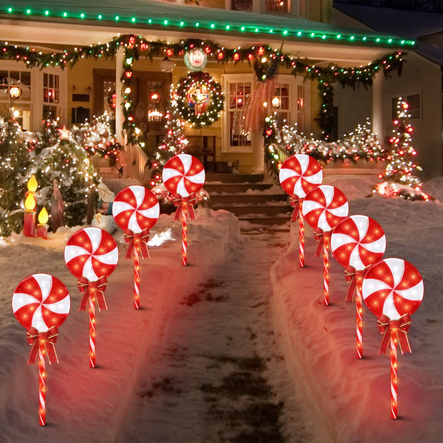 4PK 26" 160LED Lollipops Peppermint Pathway Markers Christmas Lollipops Pathway (26" 160 LED 4 Pcs)