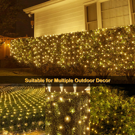 echosari Solar Powered Christmas Bush Lights, 200 LED 9.8Ft x 6.6Ft Dark Green Wire Auto On/Off 8 Modes Mesh Lights for Outdoor Bushes Shrubs Lawn Decoration (Warm White)