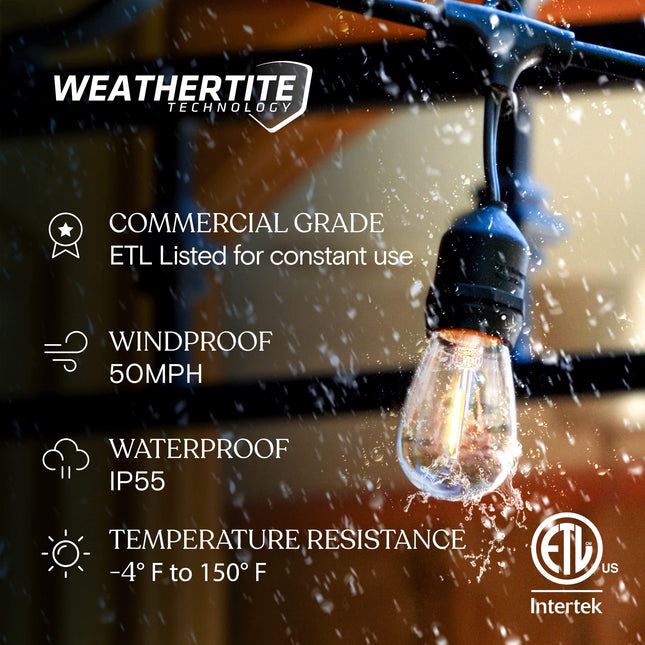 Brightech Ambience Pro LED String Lights - 48 Ft Commercial Grade Patio Lights Outdoor Waterproof - Heavy Duty Porch String Lights for Backyard, Christmas - Dimmable Vintage Edison 1W 15 Bulbs,