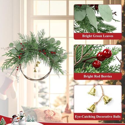 Bsmathom 20 Inch Artificial Christmas Wreath with Packaging, Artificial Door Wreath with Bell,Red Berry Leave Faux Wreath for Holiday Party Indoor Outdoor Windows Walls Decoration