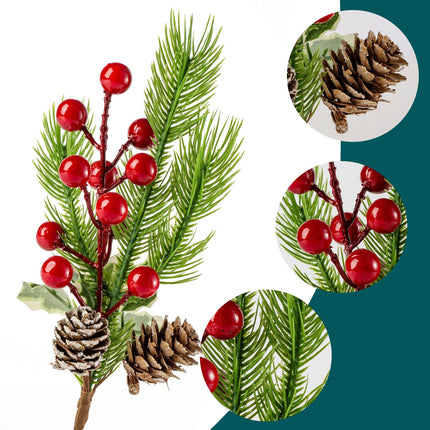 20 Pack Christmas Red Berry Picks Stems 10 Styles 5-11Inch Pine Picks and Sprayss for Christmas Tree Wreath ing Props Winter Holiday