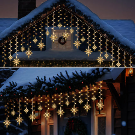 Enhon 14 Drops Christmas Snowflake Icicle String Light Outdoor, 11.5FT 175 LED Large Hanging Snowflake Icicle Lights with 8 Lighting Modes, Bethlehem Christmas Star Outdoor Light(Warm White)