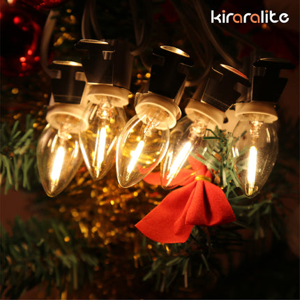 C7 String Bulbs Christmas Village Light Accessory Cord 5 Base with 5 LED Light Bulb Universal Clip White Cord with On/Off Spare Fuse Switch Plugs for Decorations Christmas Village House