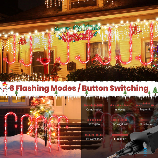 160 LEDs Christmas Candy Cane Pathway Lights Waterproof, 20 Pack Candy Cane Lights Christmas Decor, 8 Modes Christmas Pathway Lights Outdoor Light Up Candy Canes for Walkway Patio Xmas Decorations