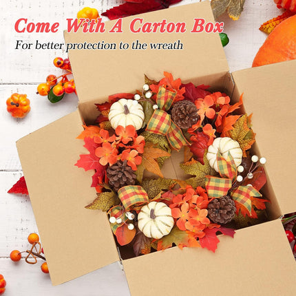 Adeeing 20" Fall Wreath for Front Door, Autumn Wreath with Pumpinks Pinecones Maple Leaves, Fall Decor for Thanksgiving Harvest Home Outside Indoor Wall Porch
