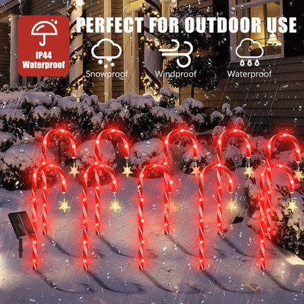 Outdoor Christmas Decorations, 10 Pcs Christmas Candy Cane Lights with Hanging Star, 21'' Solar Pathway Lights with 8 Modes, Waterproof Garden Lights for Outdoor Xmas Patio Yard Walkway Decorations