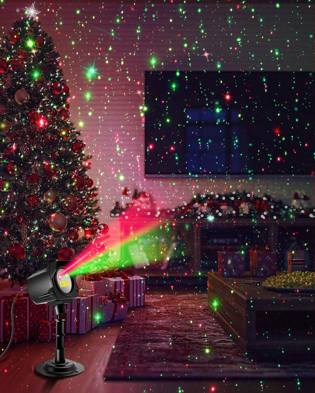 Laser Christmas Projector Lights Outdoor, Outdoor Garden Laser Lights, Landscape Lights with Red and Green Stars, Efficient Heat Dissipation, Suitable for Holiday, Party, Garden Decoration (Black)
