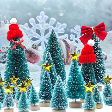 Mini Christmas Trees Tabletop Decorations, 79Pcs Artificial Christmas Tree Bottle Brush Trees Set with Star Tree Toppers Mini Christmas Wreath Merry Christmas Sign DIY Accessories Ornaments