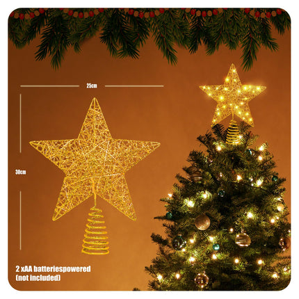 Glittering Gold 24 LED Lights Five-Pointed Star 30cm×25cm Christmas Tree Topper - Perfect for Christmas Tree Decorations
