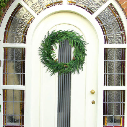 Jutom 24 Inches Christmas Norfolk Pine Wreath with Pine Artificial Christmas Garland for Front Door Windows Wall Pine Greenery Wreath Christmas Decoration Seasonal Indoor Home Decor