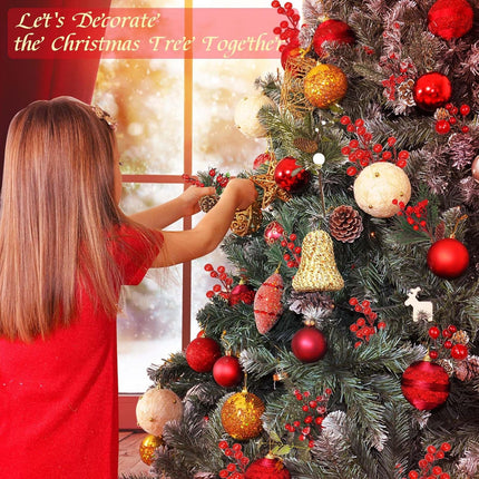 22 Pcs Large Artificial Christmas Tree Picks, Assorted 20 Kinds Red Berry Picks Stem Faux Pine Branches Flower Pick with Pinecones Apples Holly Leaves for Winter Holiday Season Home Decor