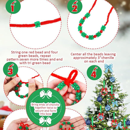Lanstics 60 Sets Christmas Craft for Kids Beaded Ornament Kit Including 30 Sets Wreath, 30 Sets Candy Cane for Xmas Craft Tree Decorations Adults Kids Holiday Party (Assembly Needed)