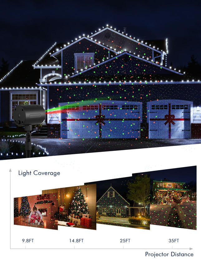 Christmas Projector Lights, ZBPP Star Show LED Lights Red and Green Outdoor IP65 Waterproof, 3 Modes RF Remote Control, Landscape Decoration for Xmas Yard Holiday Party