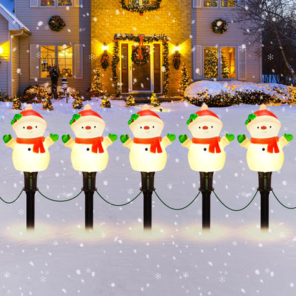 BesLowe Christmas Pathway Lights Outdoor with 5 Snowman, 10FT Christmas Walkway Lights with Stakes, Christmas Decorations Outside for Yard Sidewalk Driveway Lawn Path Garden Xmas LED Light