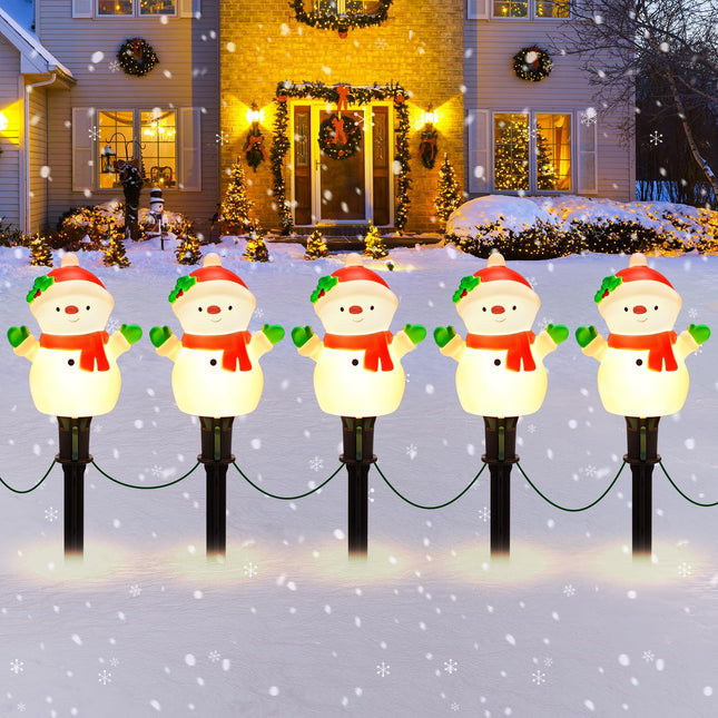 BesLowe Christmas Pathway Lights Outdoor with 5 Snowman, 10FT Christmas Walkway Lights with Stakes, Christmas Decorations Outside for Yard Sidewalk Driveway Lawn Path Garden Xmas LED Light