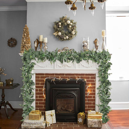 SOMYTING 2PCS 6FT Artificial Mixed Eucalyptus Leaves Garland Faux Silver Dollar Eucalyptus with White Seeds Greenery Vines for Wedding Arch Backdrop Table Mantel Christmas Indoor Outdoor Decor