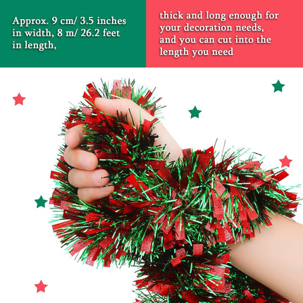 26.2 Feet Christmas Tinsel Garland Decoration Metallic Tinsel Twist Garland Halloween Christmas Tree Artificial Garland Hanging Christmas Garland for Birthday Party Ornament (Red, Green)