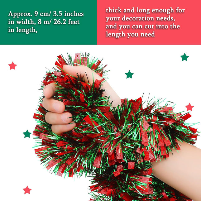 26.2 Feet Christmas Tinsel Garland Decoration Metallic Tinsel Twist Garland Halloween Christmas Tree Artificial Garland Hanging Christmas Garland for Birthday Party Ornament (Red, Green)
