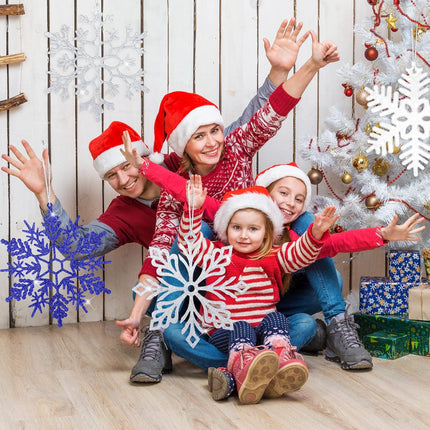 10 Pieces Large Snowflakes Ornaments 12'' Glittered Snowflakes Decorations Christmas Hanging Snowflake Decorations for Winter Christmas Tree Decorations Craft Snowflakes (Blue, Silver, White)