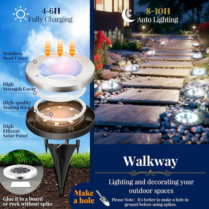 Solpex Solar Lights Outdoor, 12 Pack Solar Lights For Outside, 8 Led Waterproof Landscape Lighting, Solar Powered InGround Lights