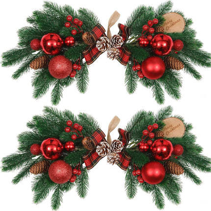 HiiARug Pine and Berry Swag Set of 2, 21" Artificial Christmas Swag Xmas Door Swag with Red Berries Bow Knot for Front Door, Window, Mantels, Wall (Red)