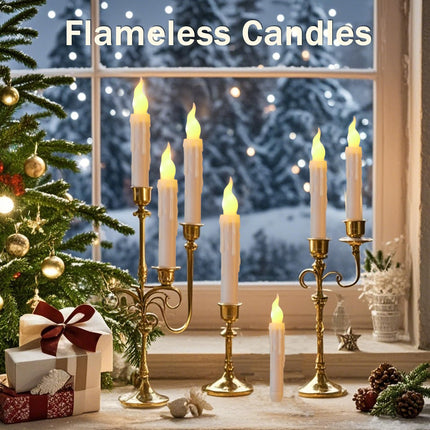 12 Pcs Flameless Taper Candles with Remote Control, Battery Operated Hanging Floating Candles, LED Warm Light Realistic Candles Flickering for Wedding Halloween Christmas Themed Party Decorations