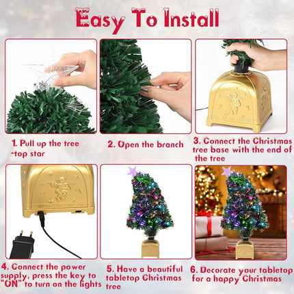 Ikfashoni 27inch Fiber Optic Christmas Tree Prelit Small Christmas Tree with Lights Artificial Mini Tabletop Christmas Tree Tiny Little Table Top Xmas Tree for Christmas Decorations