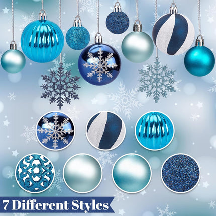 HAKACC 100PCS Christmas Ball Ornaments, Shatterproof Christmas Tree Ornaments Blue Baubles Snowflakes Hanging Ornaments for Xmas Tree Wreath Christmas Party Wedding