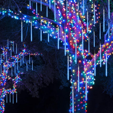 Joomer Christmas Lights Outdoor, 11.8 inch 10 Tubes 240 LED Meteor Shower Lights, LED Snow Falling Icicle Cascading Lights with Timer Waterproof and Connectable for Christmas Decoration (Blue)