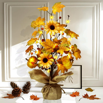 Fall Decorations for Home,18 Inch 20LED Thanksgiving Tree Lights Tabletop Decor for Room, Maple Leaf Pumpkin Battery Operated Artificial Tree Lights for Holiday Autumn Harvest Xmas Party Home