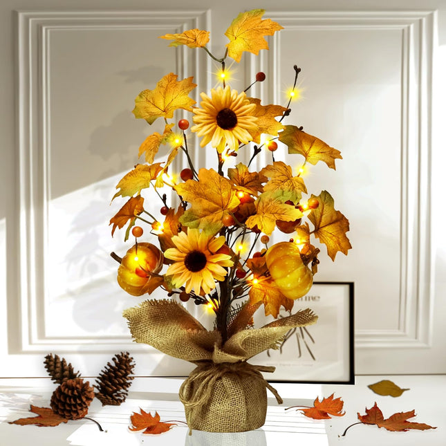 Fall Decorations for Home,18 Inch 20LED Thanksgiving Tree Lights Tabletop Decor for Room, Maple Leaf Pumpkin Battery Operated Artificial Tree Lights for Holiday Autumn Harvest Xmas Party Home